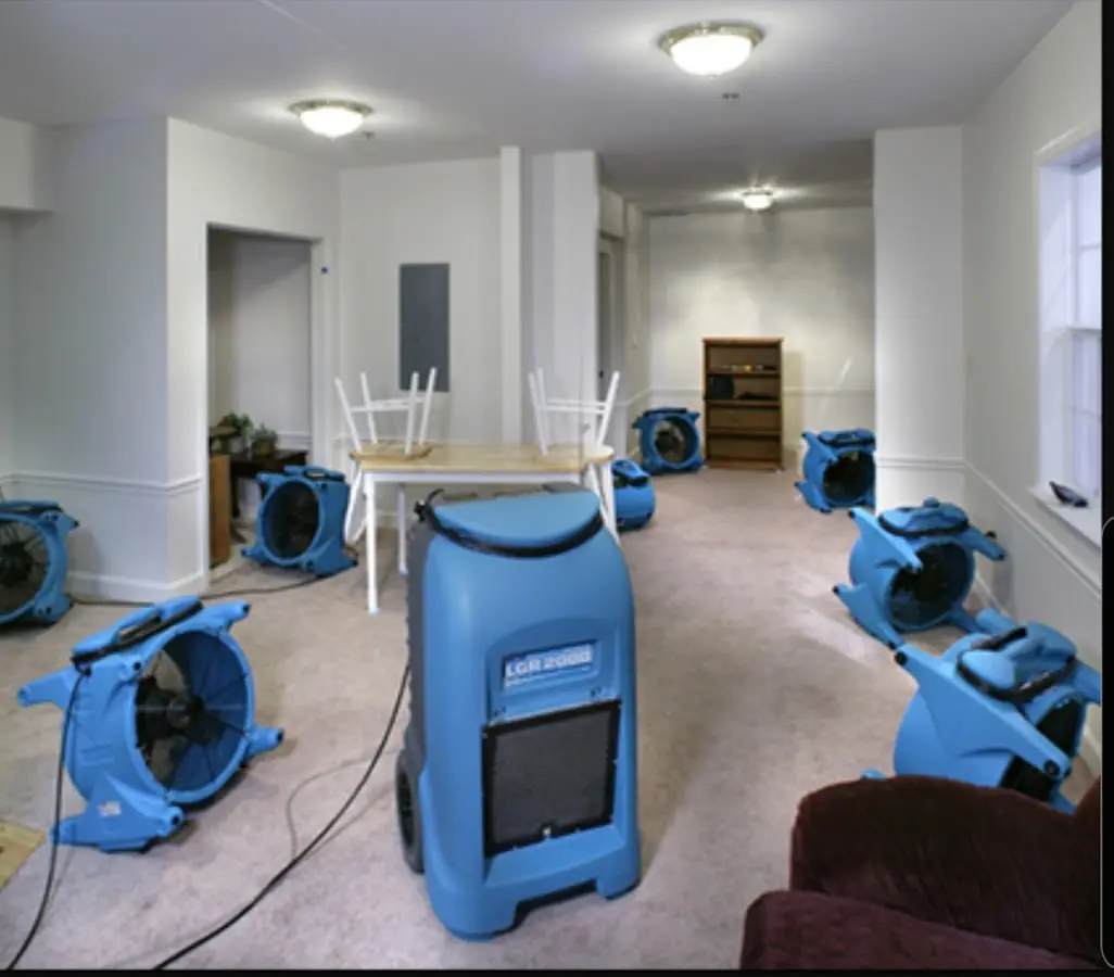 Air movers and dehumidifier setup for Water Damage Restoration in New Milford