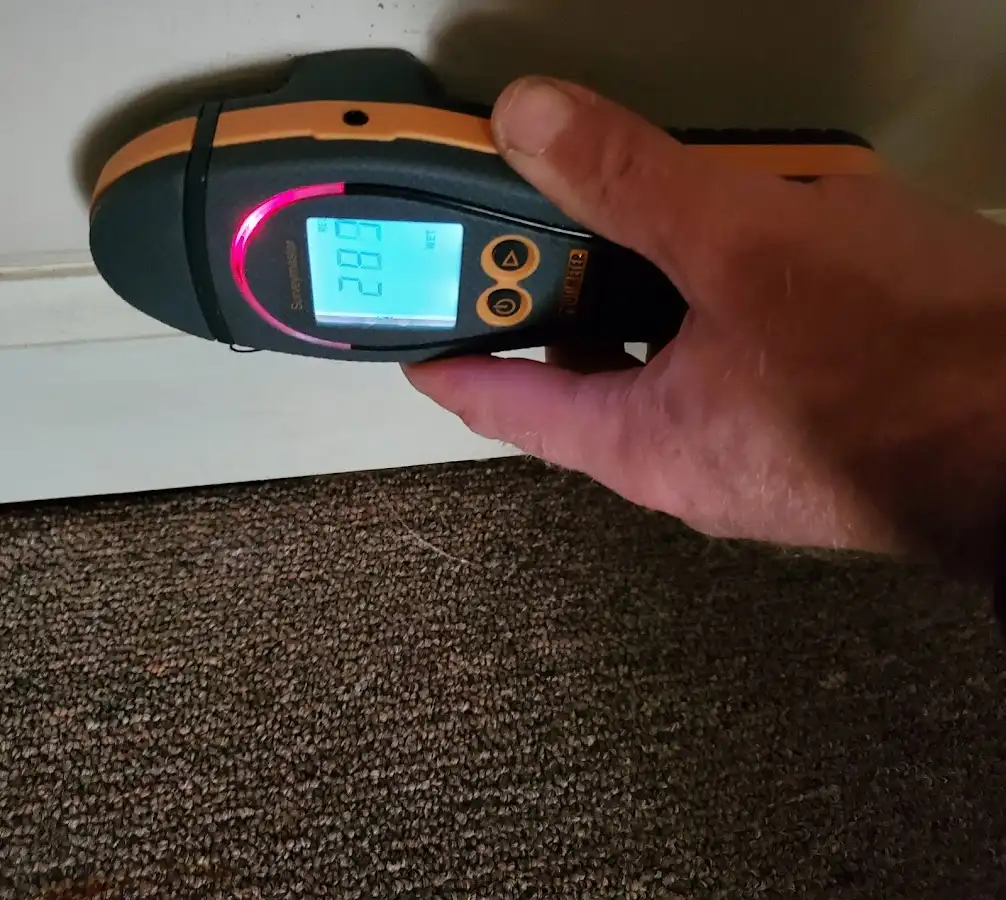 Moisture detection at baseboard during Burst Pipe Cleanup in New Milford